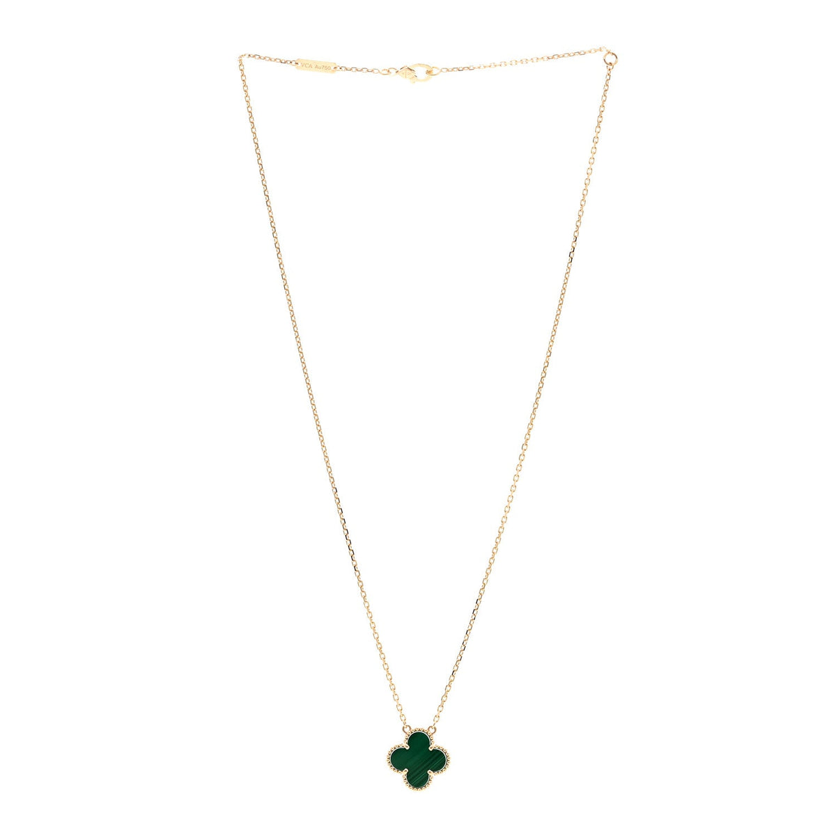 18K Yellow Gold Malachite Vintage Alhambra Pendant Necklace