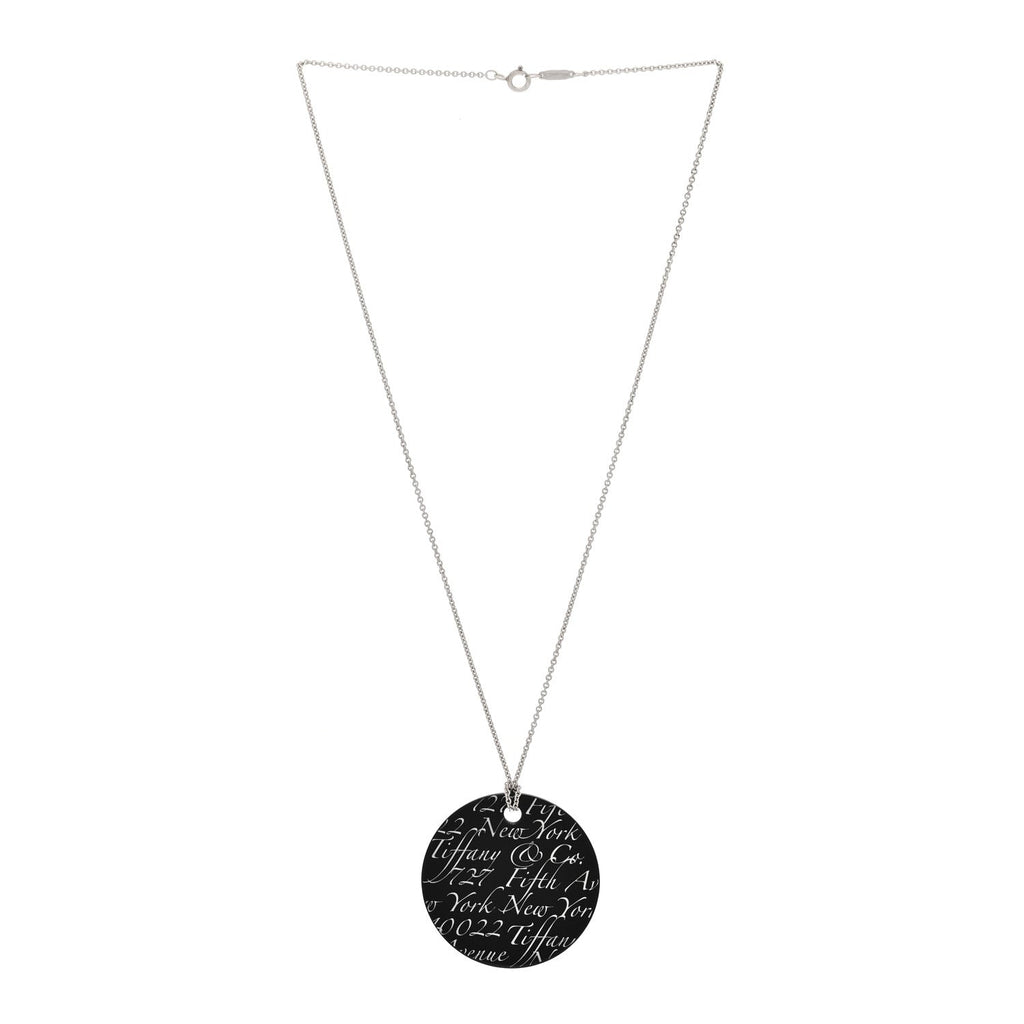 Sterling Silver Black Bone China Notes Round Pendant Necklace