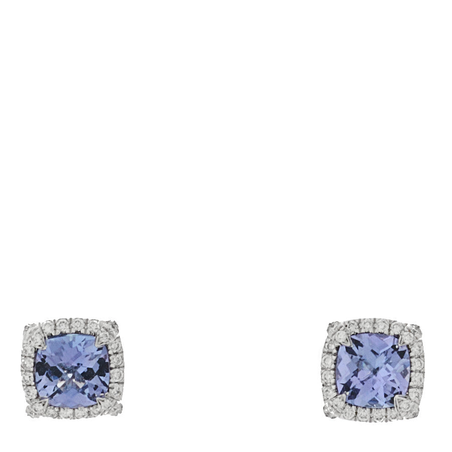 18K White Gold Diamond Tanzanite 5mm Chatelaine Bezel Stud Earrings