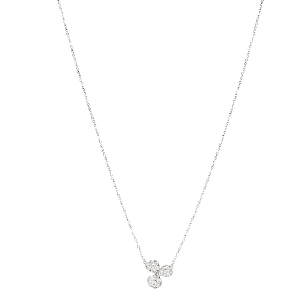 Platinum Diamond Paper Flowers Pave Pendant Necklace