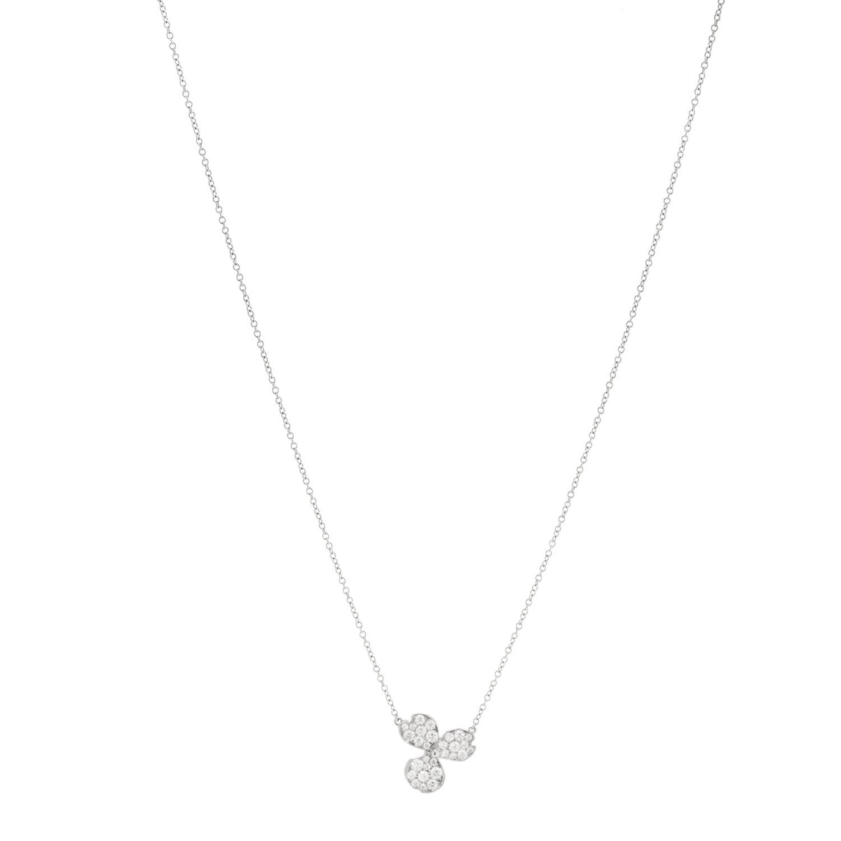 Platinum Diamond Paper Flowers Pave Pendant Necklace