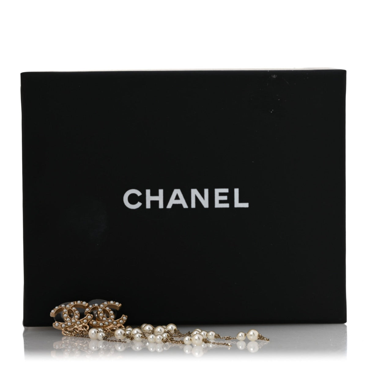 Pearl CC Long Chain Drop Earrings Gold