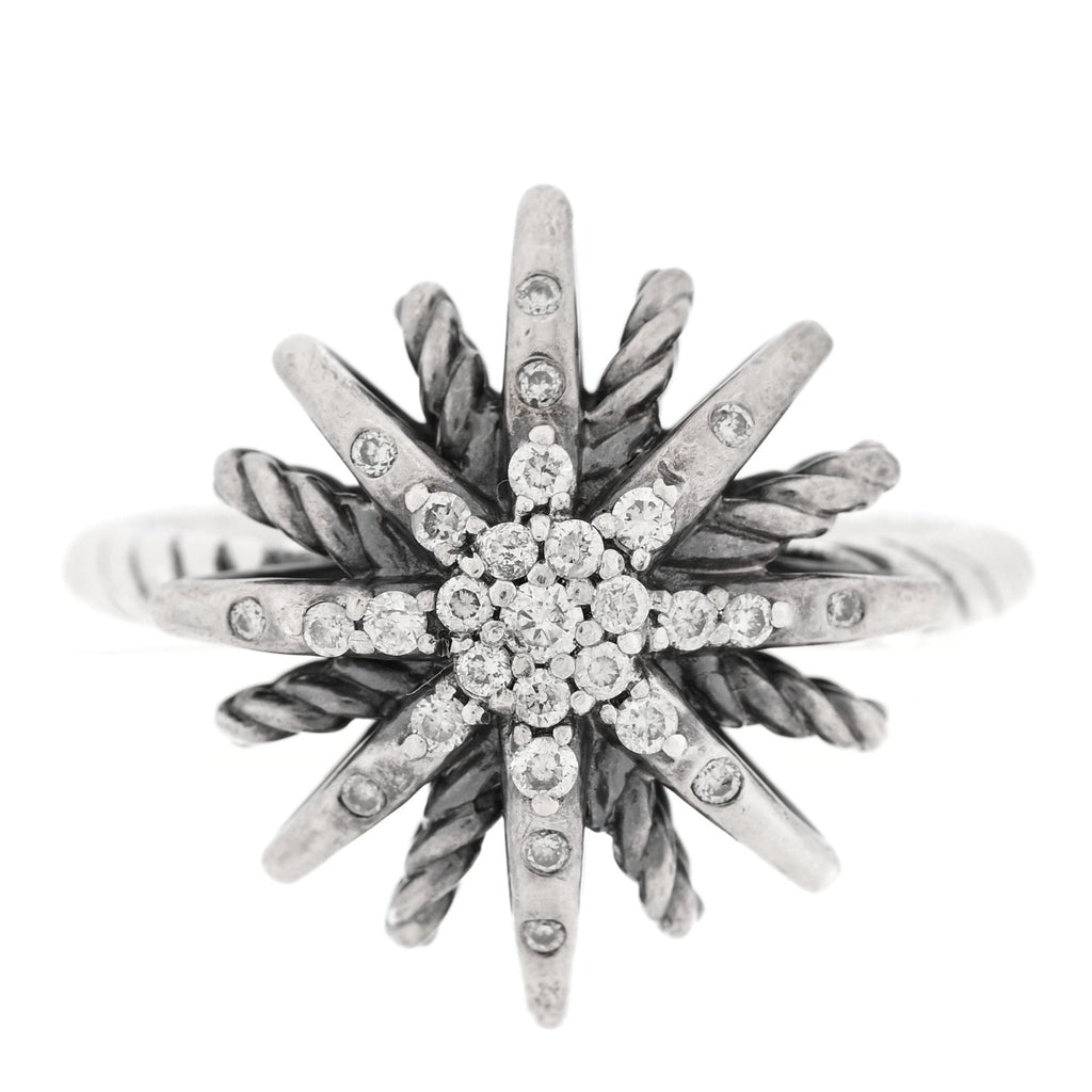Sterling Silver Diamond 16mm Starburst Ring 50 5.5