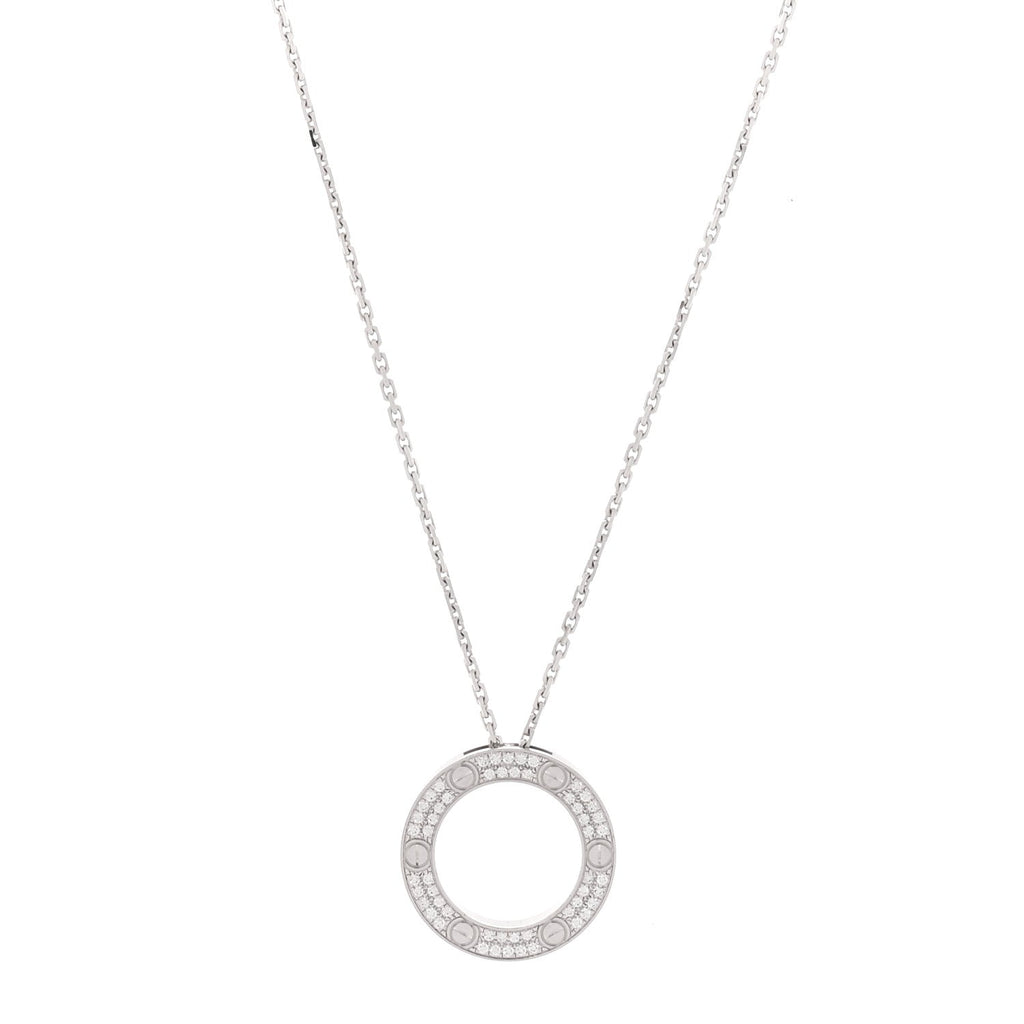 18K White Gold Diamond LOVE Paved Necklace