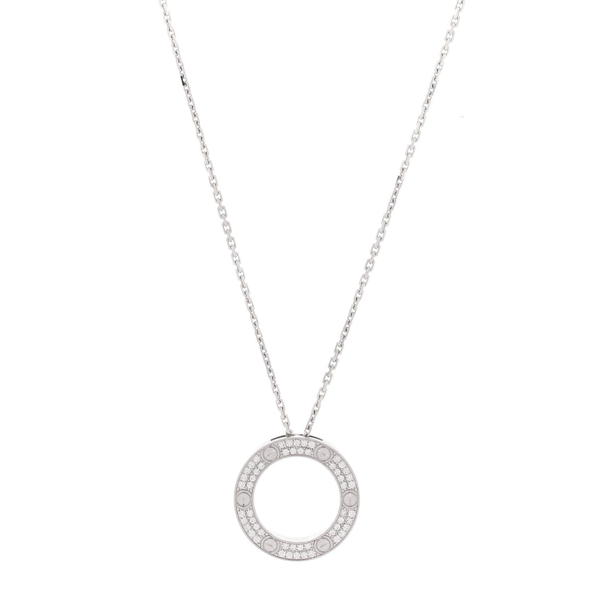 18K White Gold Diamond LOVE Paved Necklace