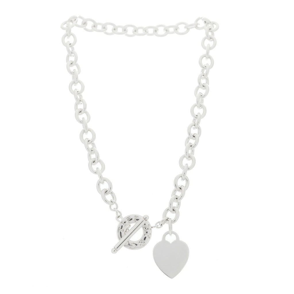 Sterling Silver Heart Tag Toggle Necklace