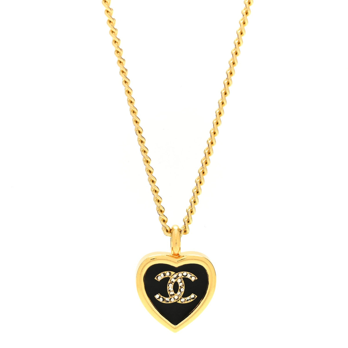 Metal Resin Crystal CC Heart Necklace Gold Black
