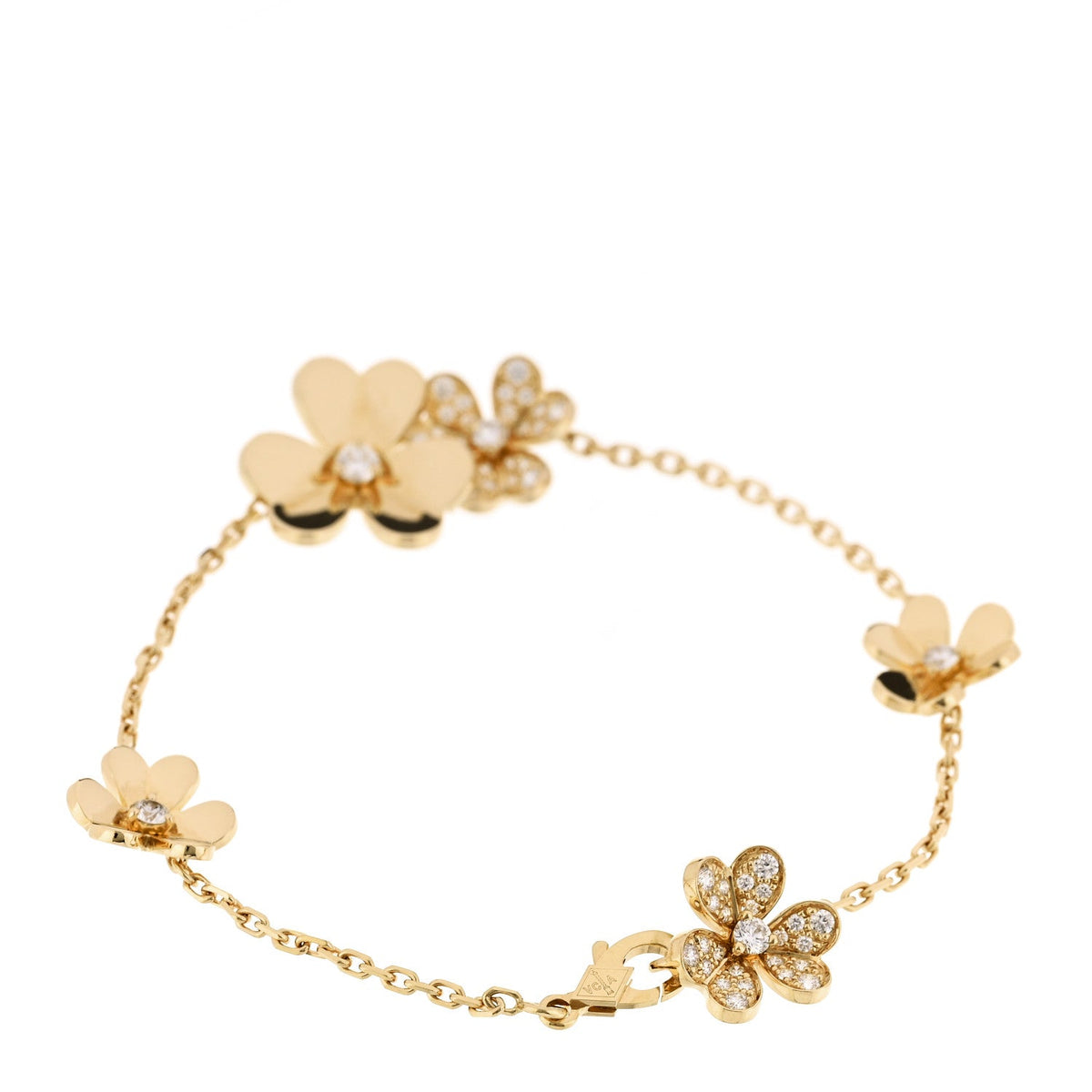 18K Yellow Gold Diamond Frivole 5 Flowers Bracelet