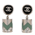 Metal Resin Crystal CC Pendant Earrings Silver Black Green