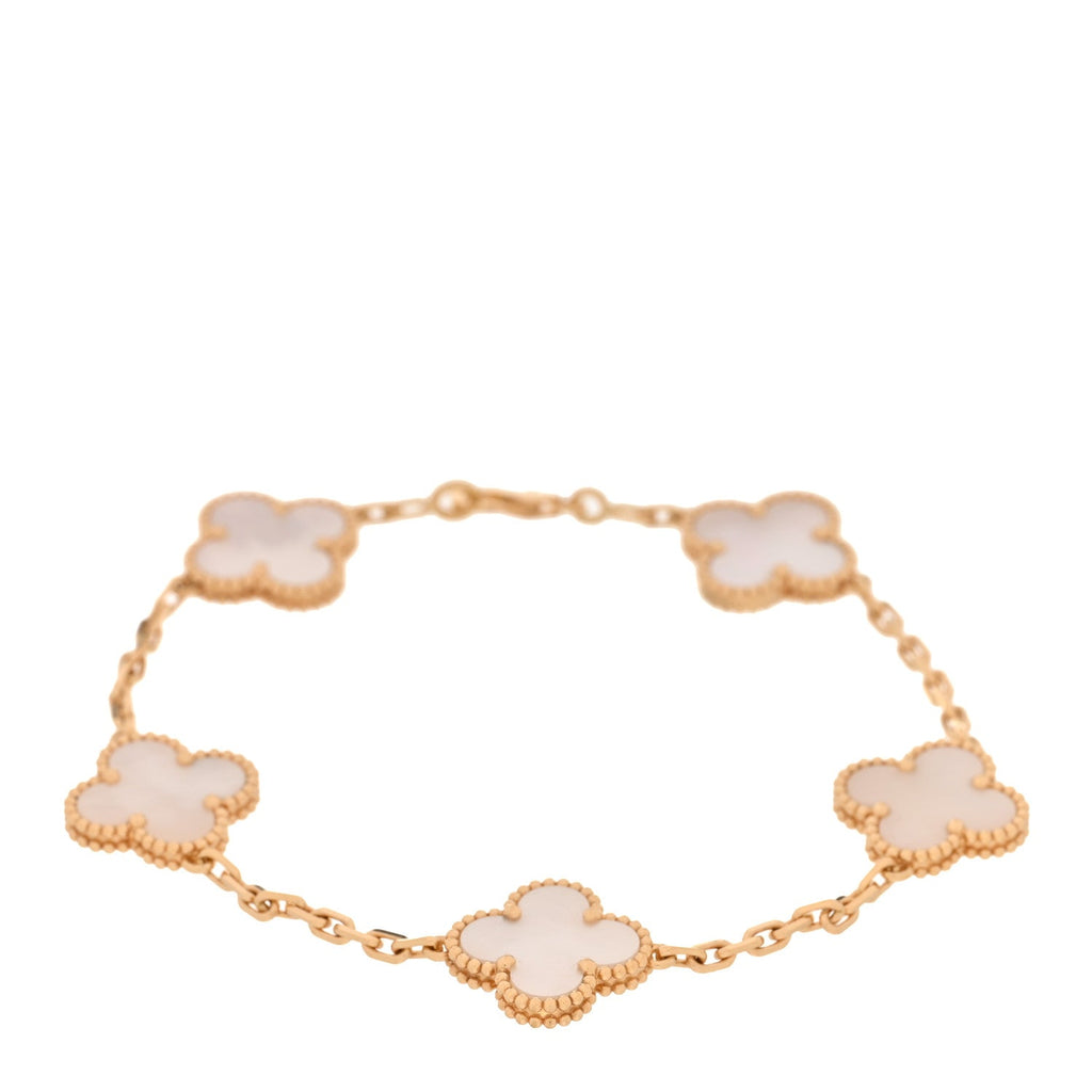 18K Yellow Gold Mother of Pearl 5 Motifs Vintage Alhambra Bracelet
