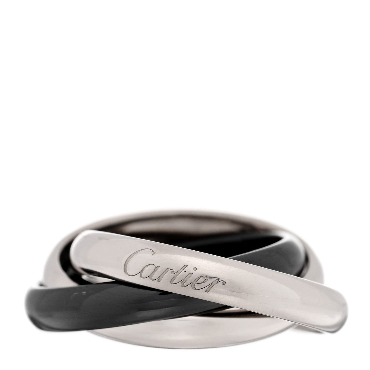 18K White Gold Black Ceramic Trinity Ring 49 5