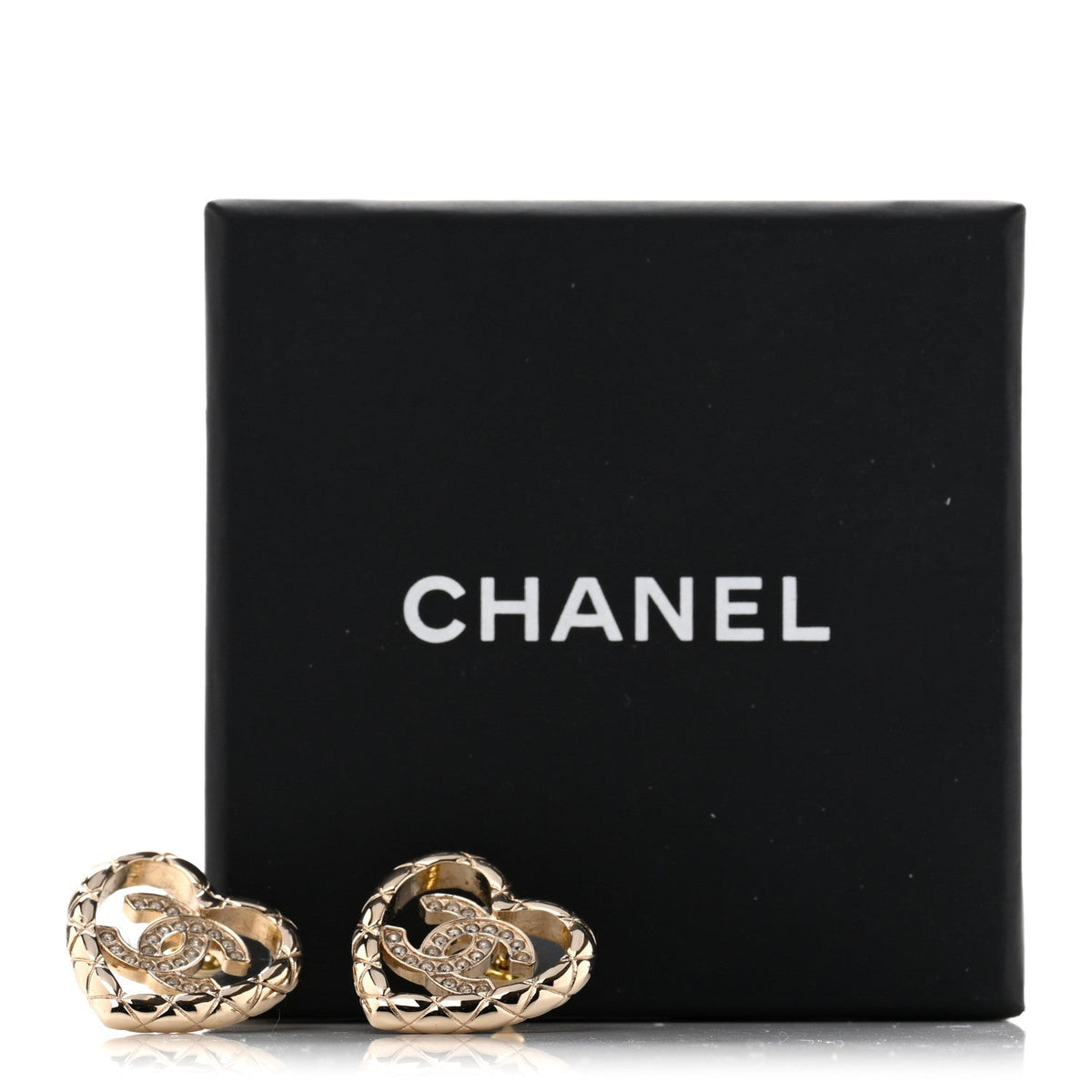 Metal Crystal CC Logo Heart Earrings Gold