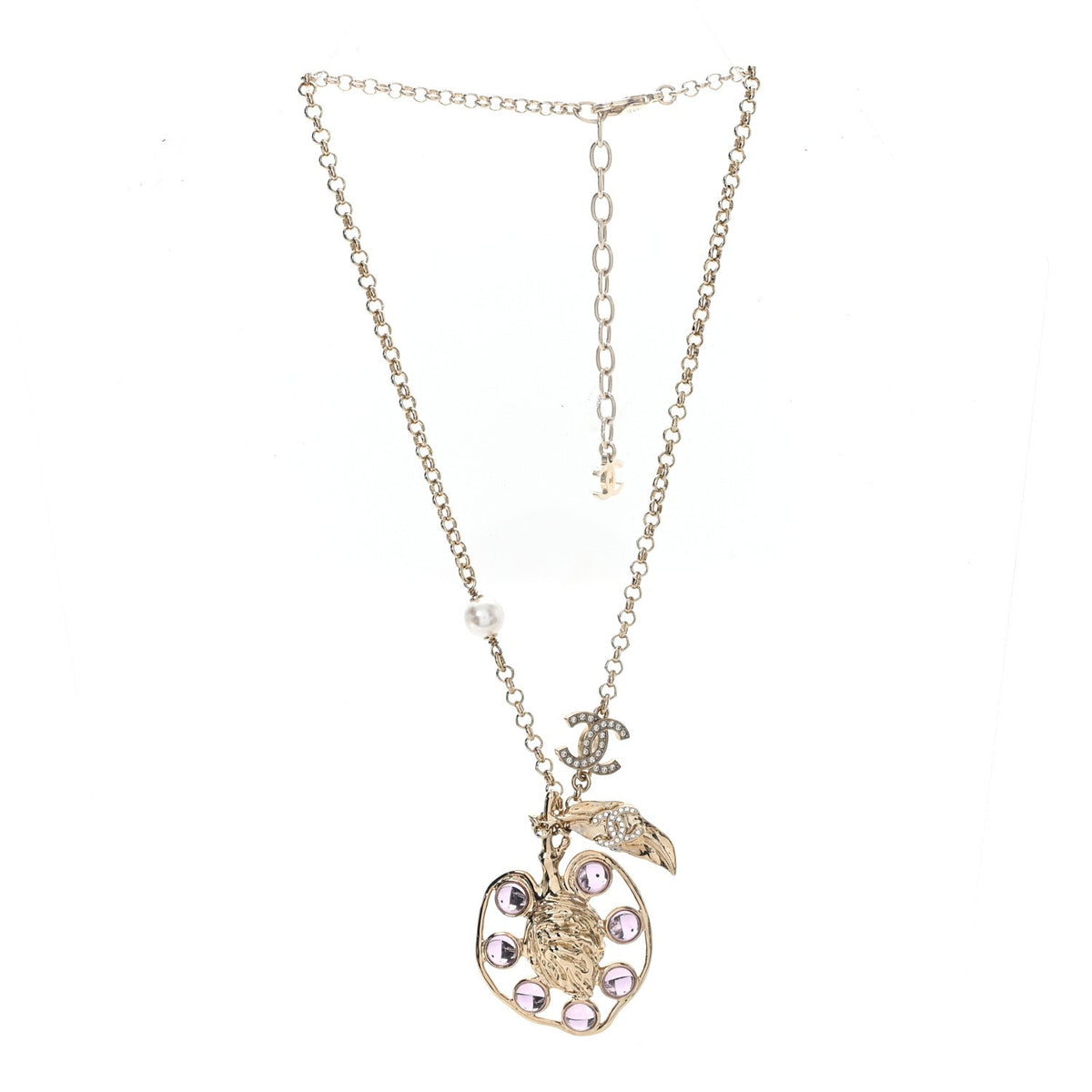 Resin Crystal Pearl CC Fruit Pendant Necklace Gold Pink