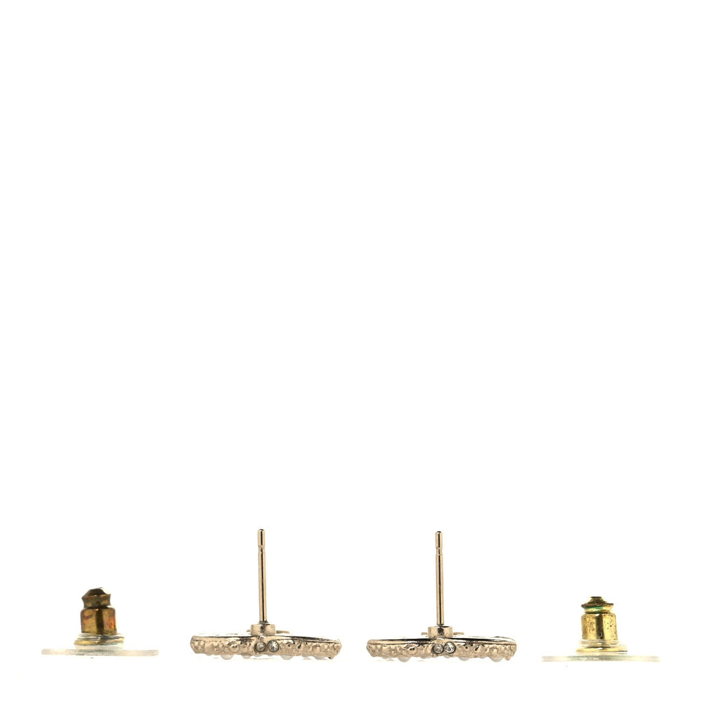 Metal Graduated Pearl Crystal CC Earrings Light Gold