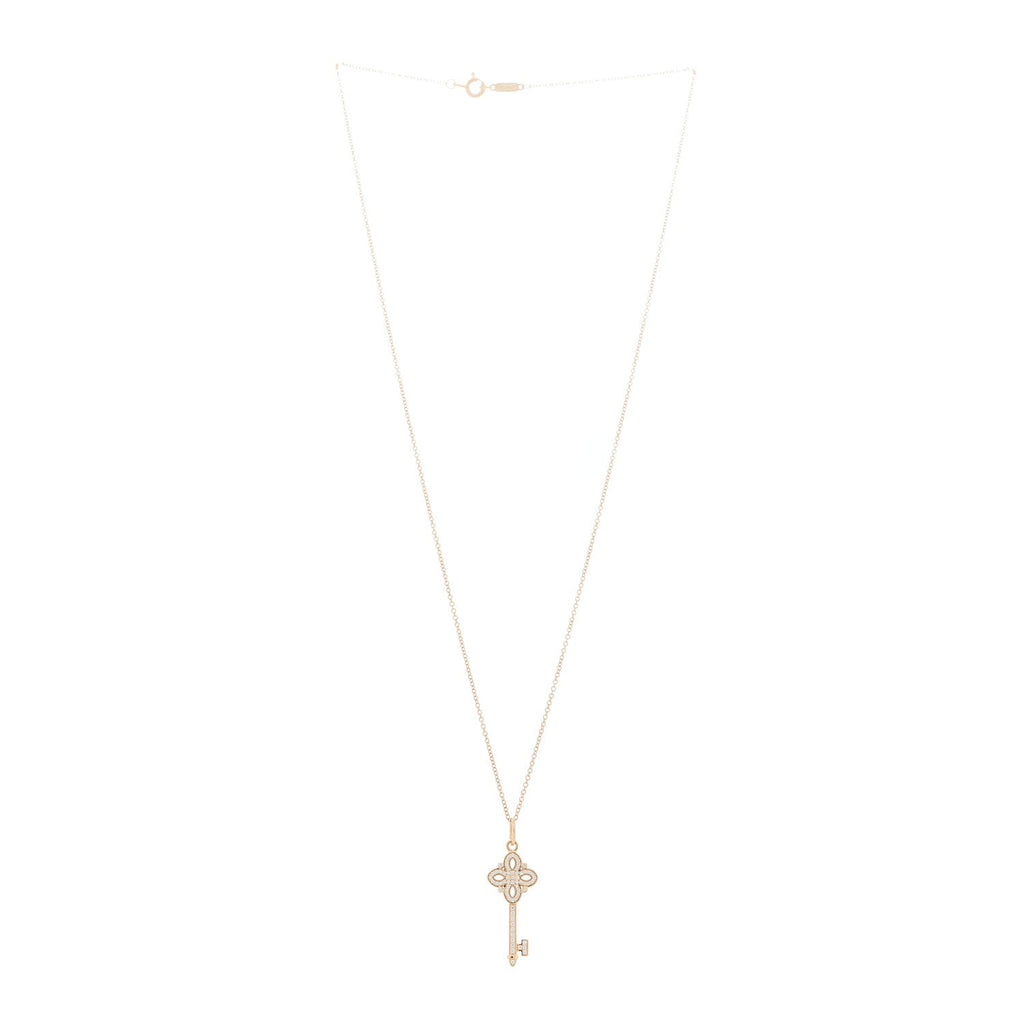18K Rose Gold Diamond Mini Victoria Key Pendant Necklace