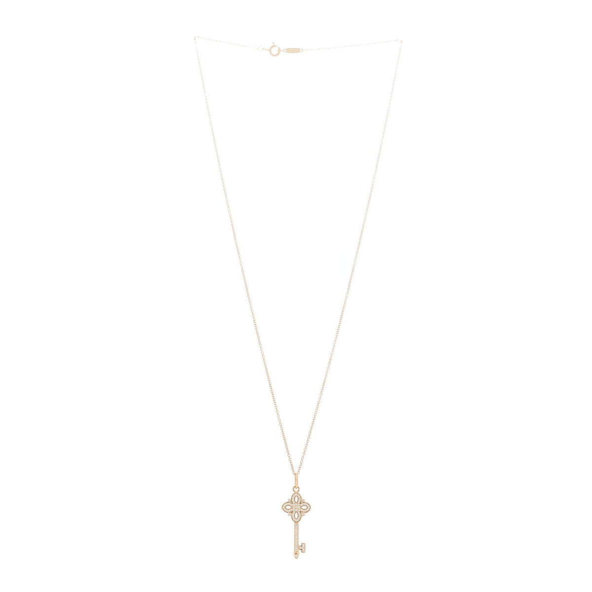 18K Rose Gold Diamond Mini Victoria Key Pendant Necklace