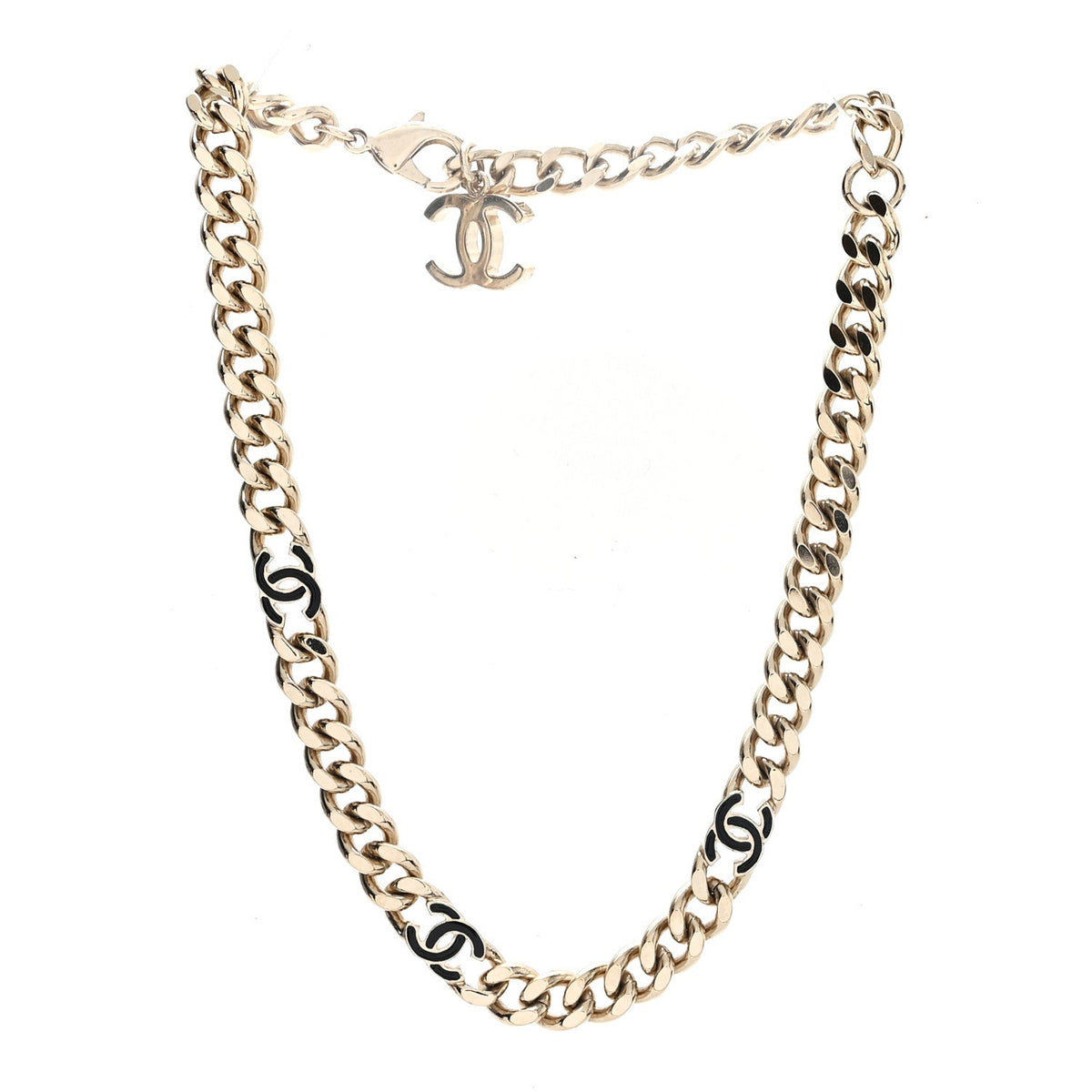 Metal Enamel Chain CC Choker Gold Black