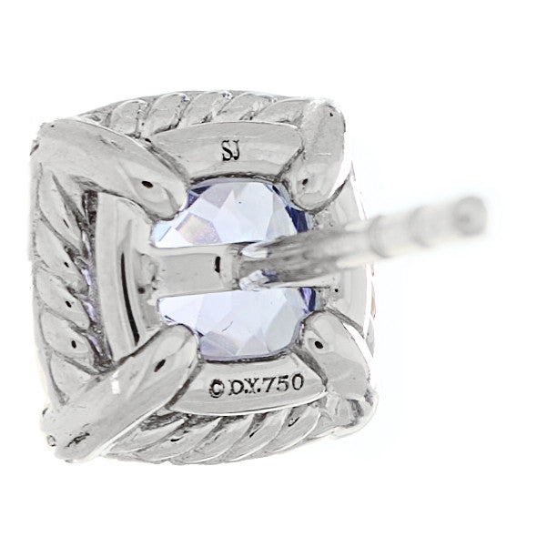 18K White Gold Diamond Tanzanite 5mm Chatelaine Bezel Stud Earrings
