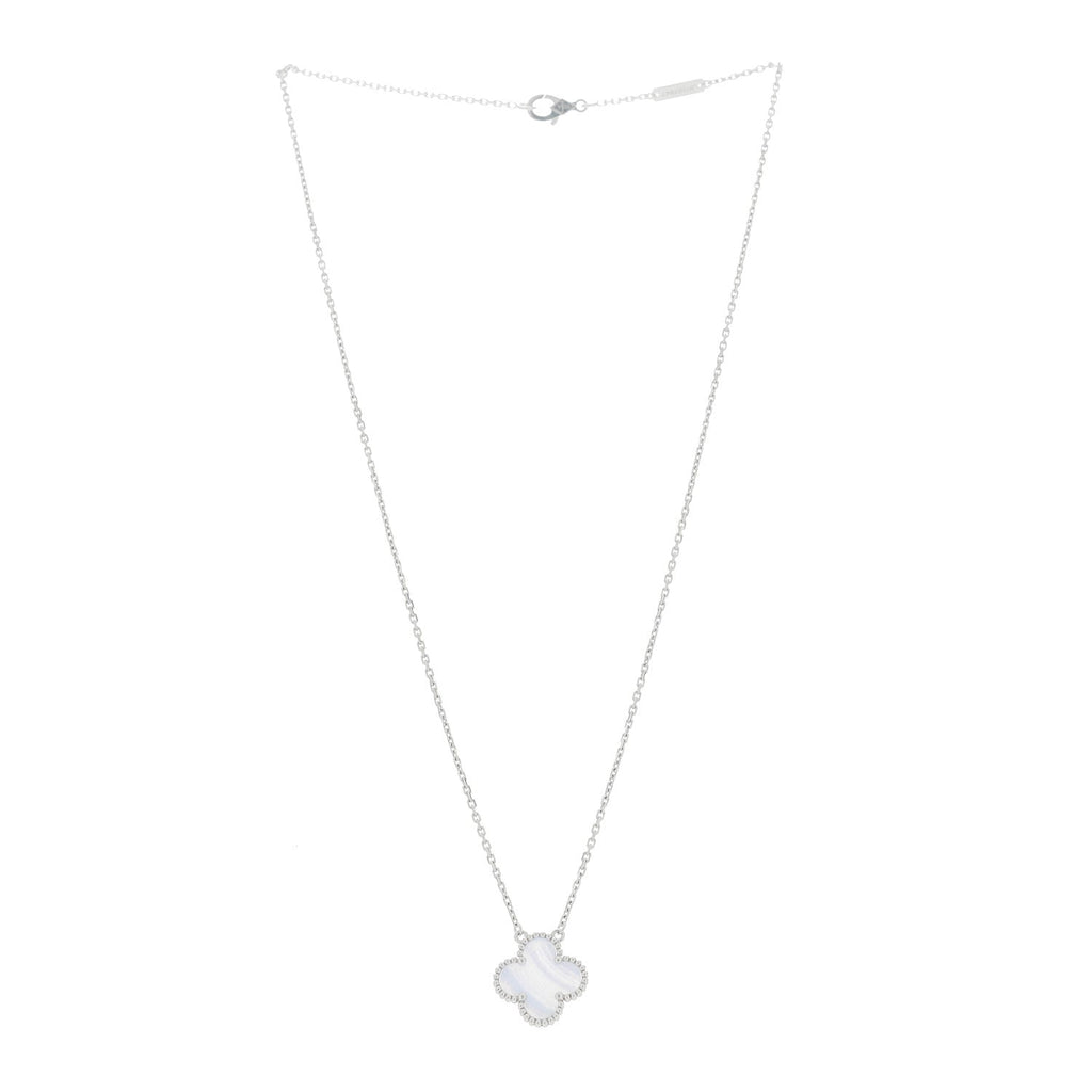 18k White Gold Chalcedony Vintage Alhambra Pendant Necklace