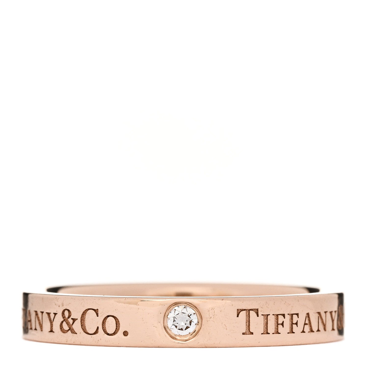 18K Rose Gold Diamond 3mm Logo Band Ring 53 6.25