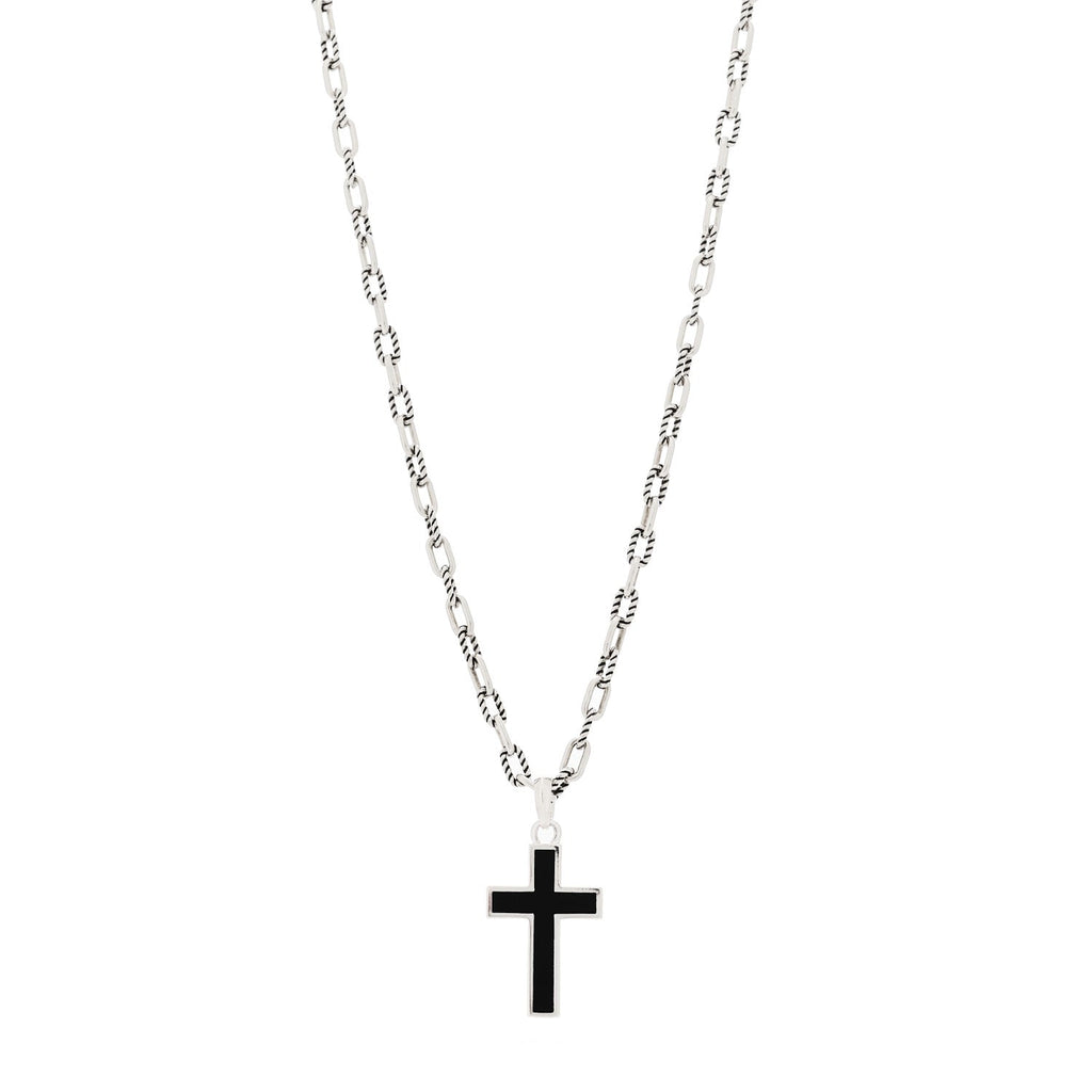 Sterling Silver Black Onyx Cross Pendant DY Madison Chain Necklace