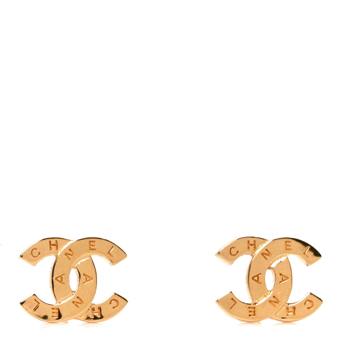 Metal CC Paris Button Stud Earrings Gold