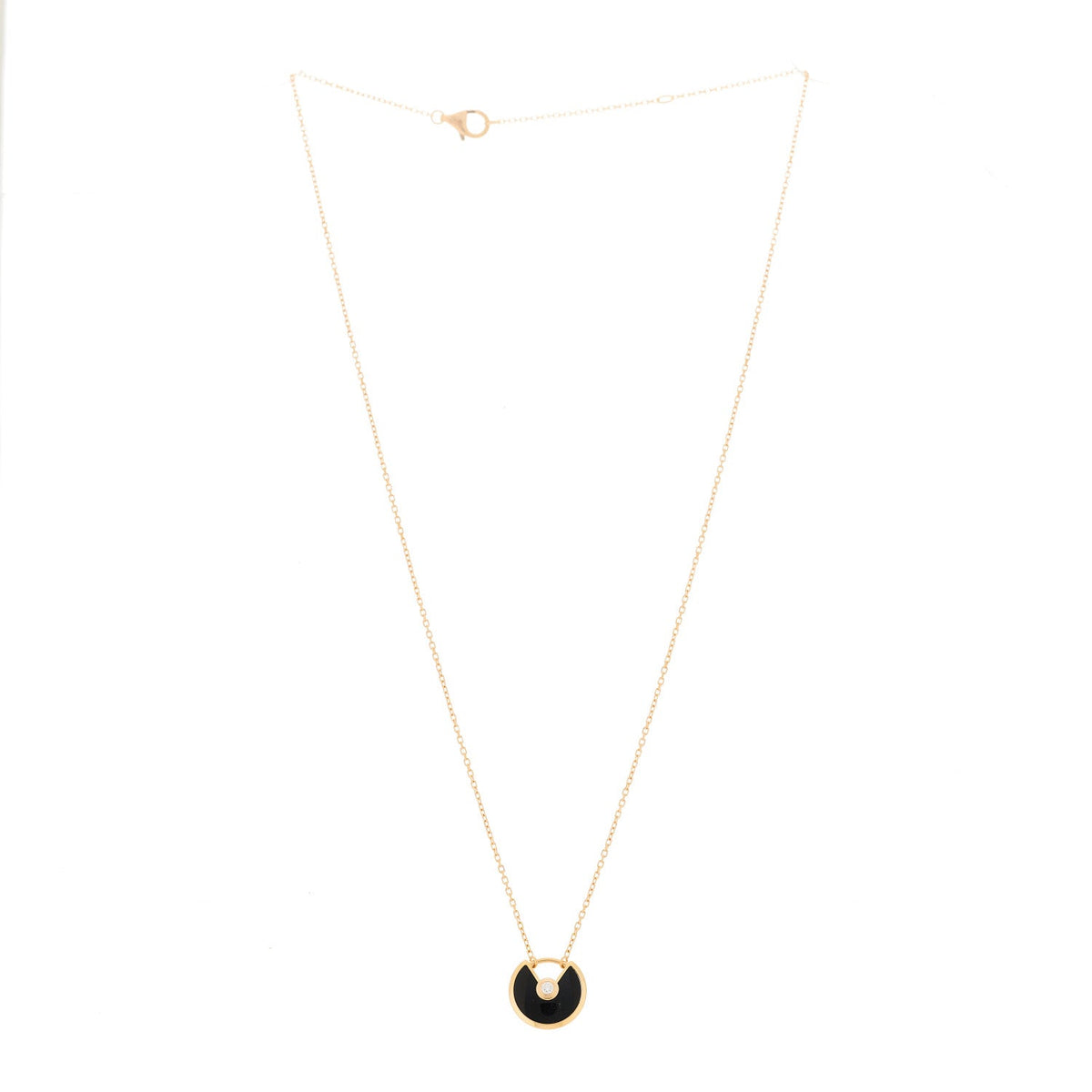 18K Pink Gold Diamond Black Onyx XS Amulette de Cartier Pendant Necklace