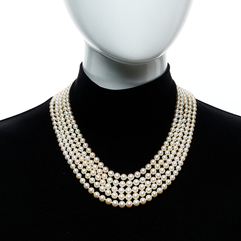 Sterling Silver Freshwater Pearl 4.5-7mm Ziegfeld 5 Strand Graduated Pearl Necklace