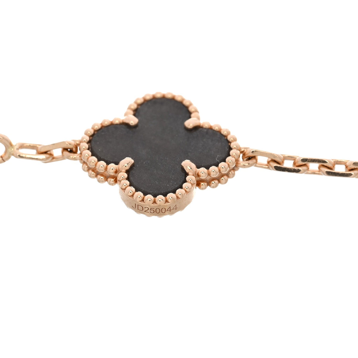 18K Rose Gold Silver Obsidian 5 Motifs Vintage Alhambra Bracelet