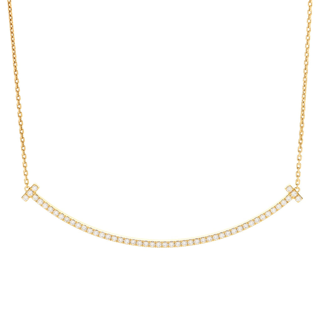 18K Yellow Gold Diamond Extra Large T Smile Pendant Necklace