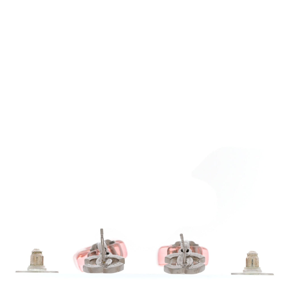 Resin Crystal CC Star Perfume Bottle Drop Earrings Silver Pink