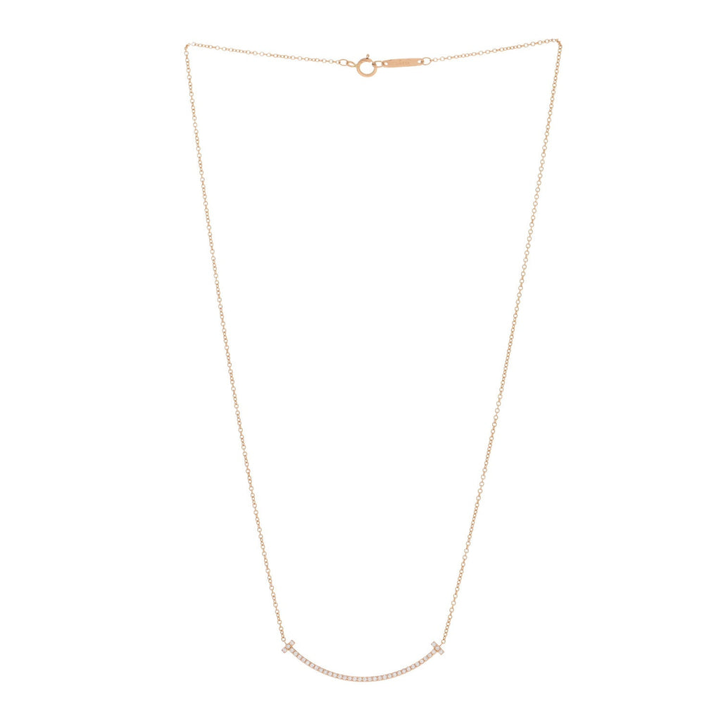 18K Rose Gold Diamond Small T Smile Pendant Necklace