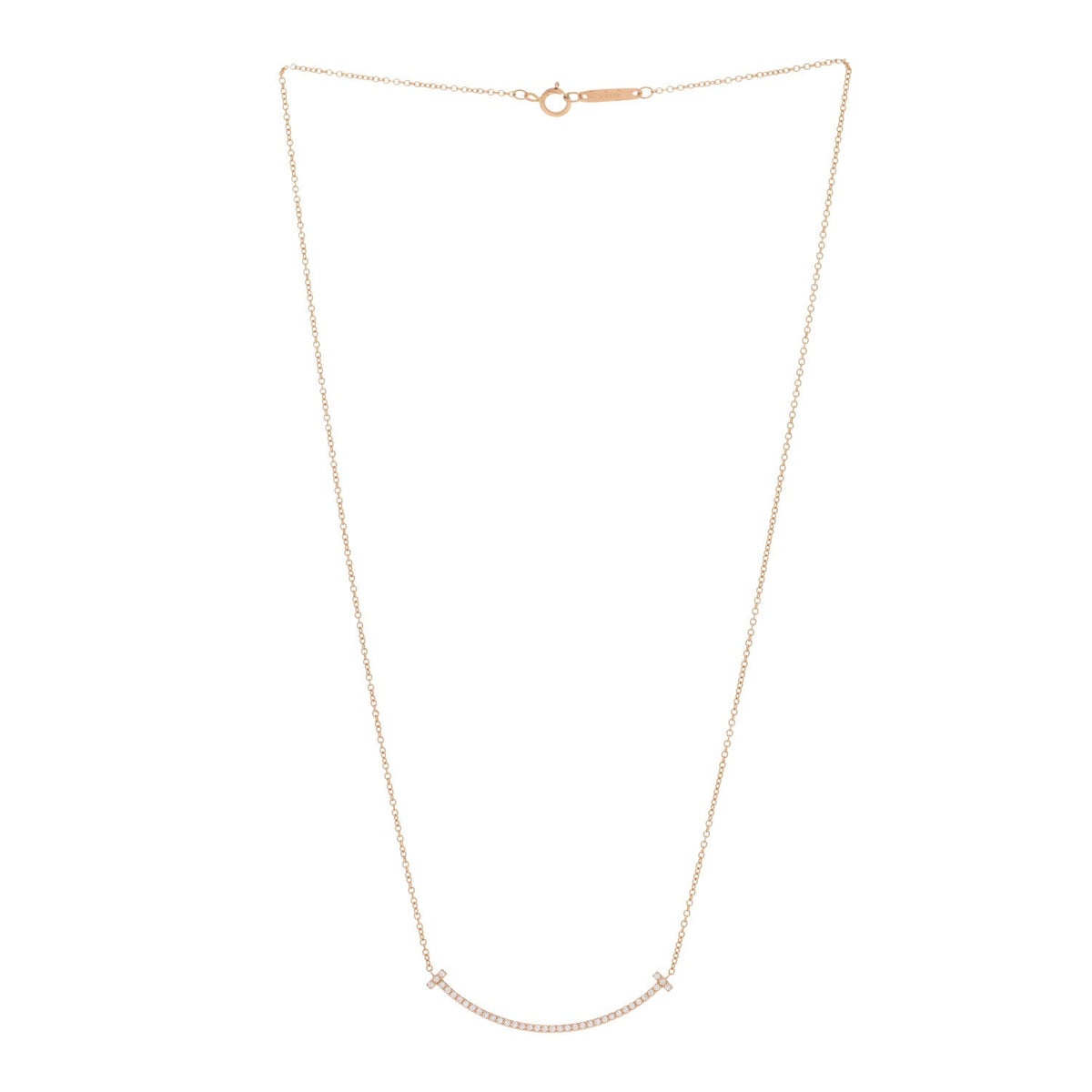 18K Rose Gold Diamond Small T Smile Pendant Necklace