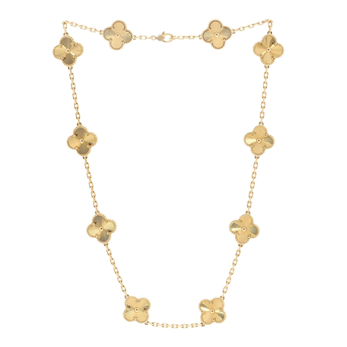 18K Yellow Gold 10 Motifs Guilloche Vintage Alhambra Necklace