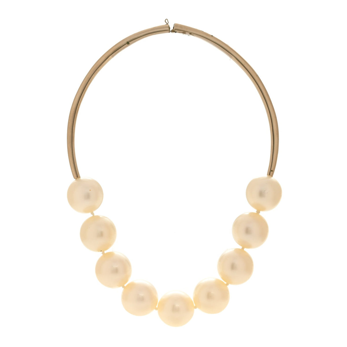Metal Giant Pearl Choker Necklace Gold White
