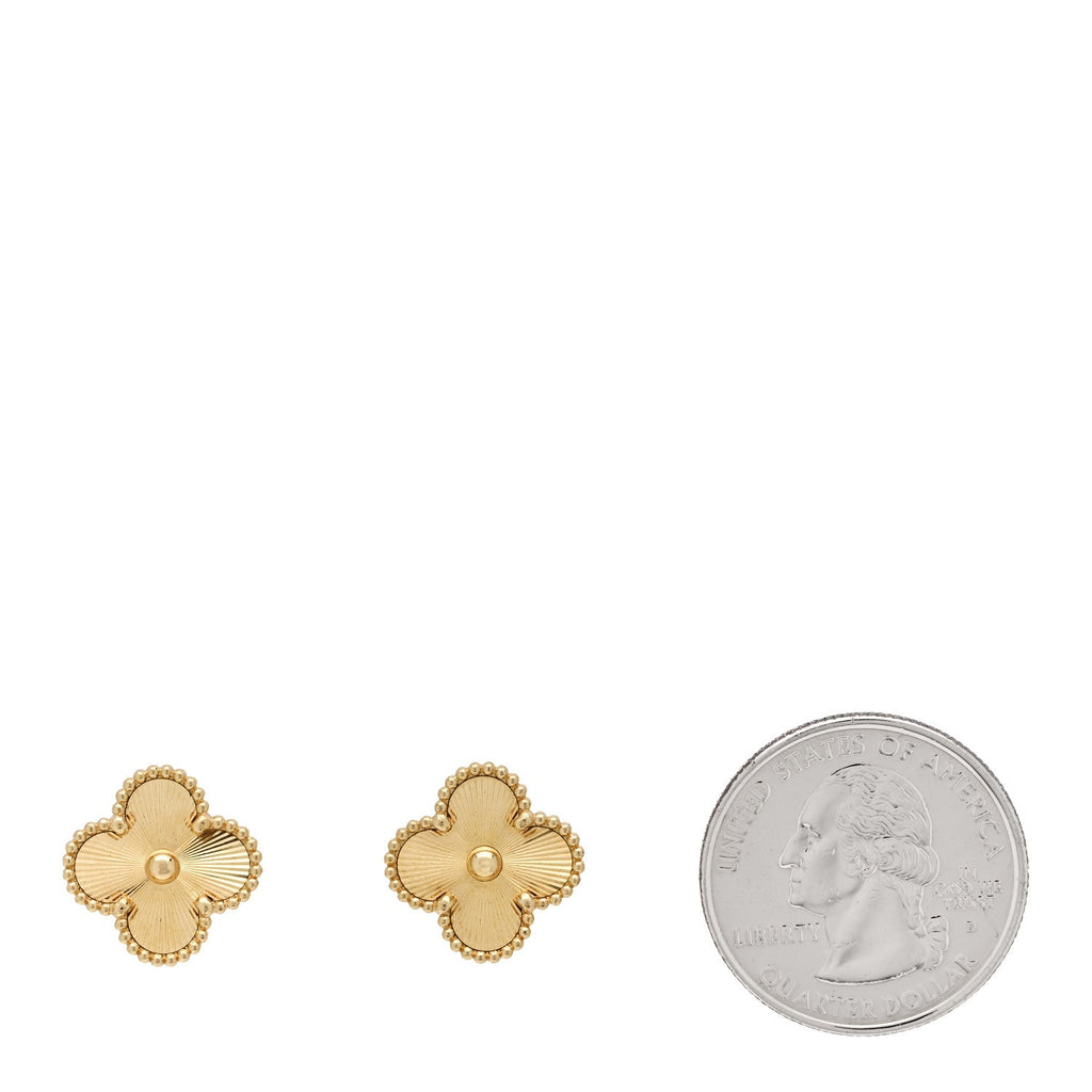 18K Yellow Gold Guilloche Vintage Alhambra Earrings