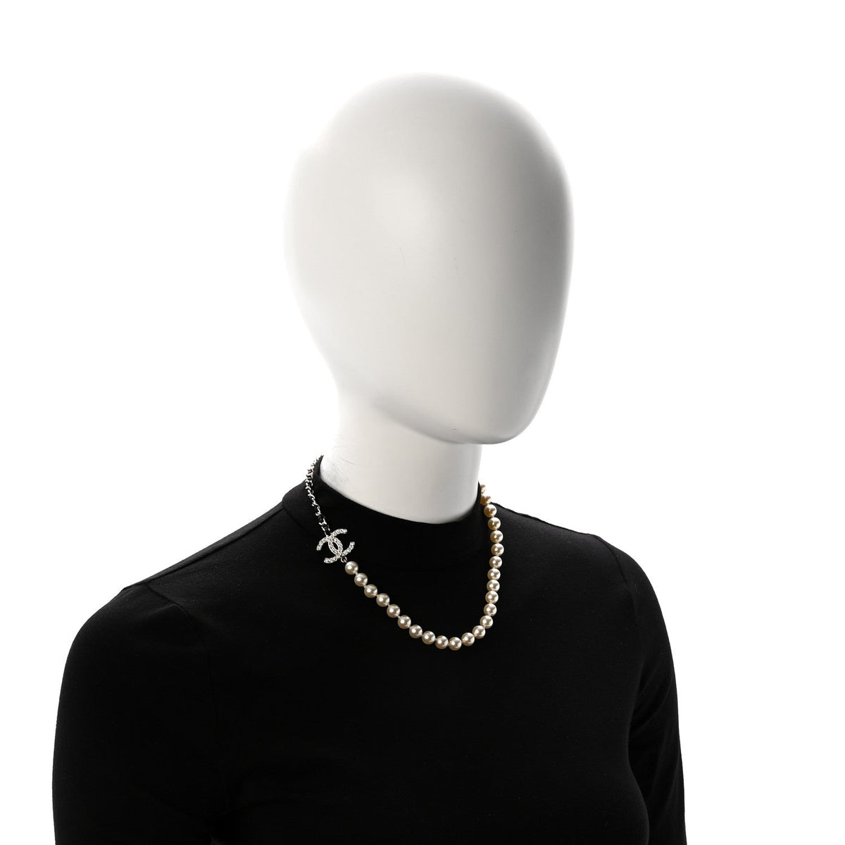 Lambskin Pearl Crystal CC Short Necklace Gold White Black