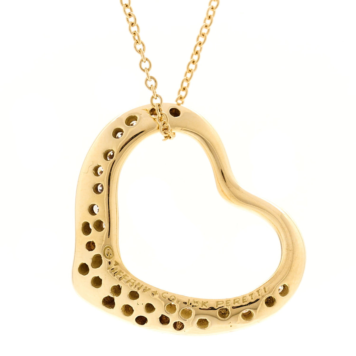 18K Yellow Gold Diamond Elsa Peretti Open Heart Necklace