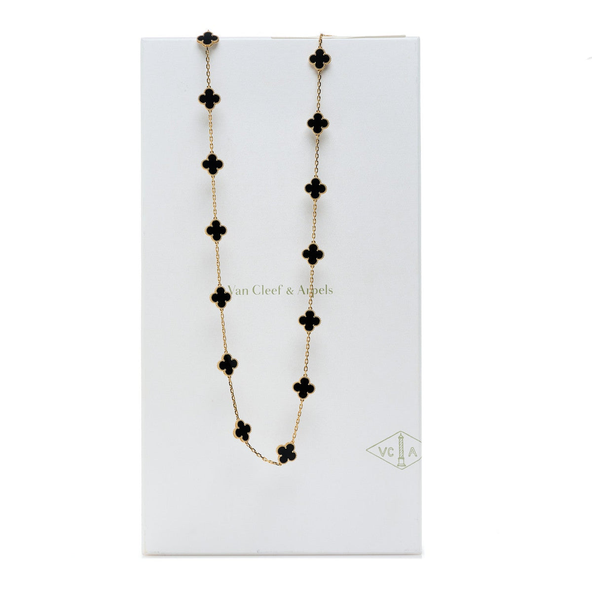 18K Yellow Gold Black Onyx 20 Motifs Vintage Alhambra Necklace