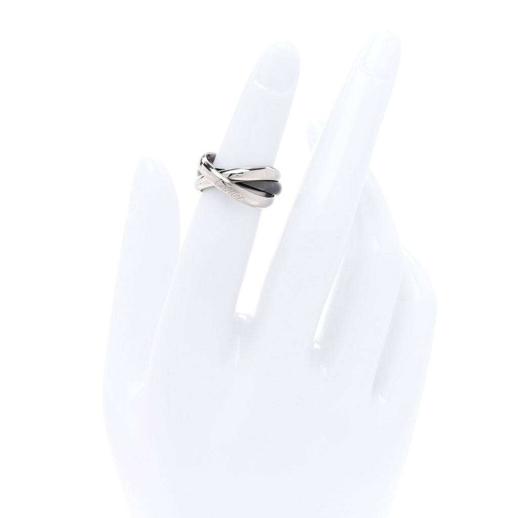 18K White Gold Black Ceramic Trinity Ring 49 5