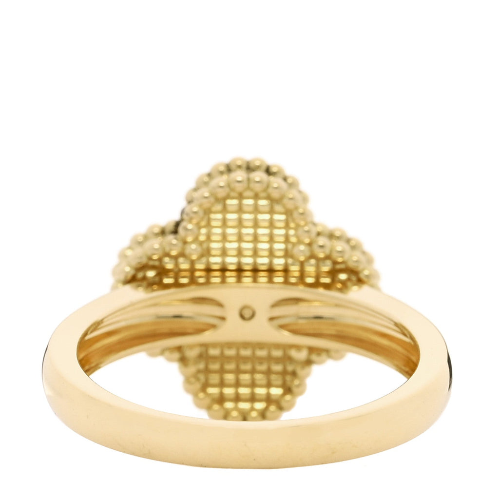 18K Yellow Gold Diamond Malachite Vintage Alhambra Ring 57 8