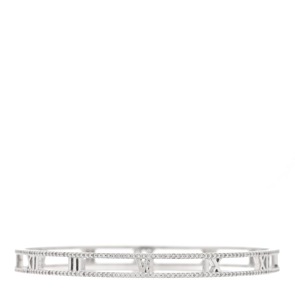 18K White Gold Diamond Atlas Open Bangle Bracelet