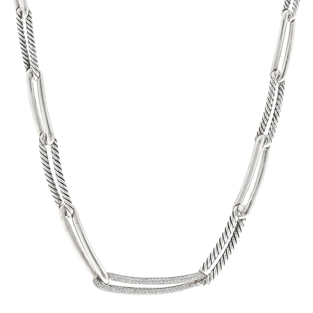 Sterling Silver Diamond Wellesley Chain Link Necklace