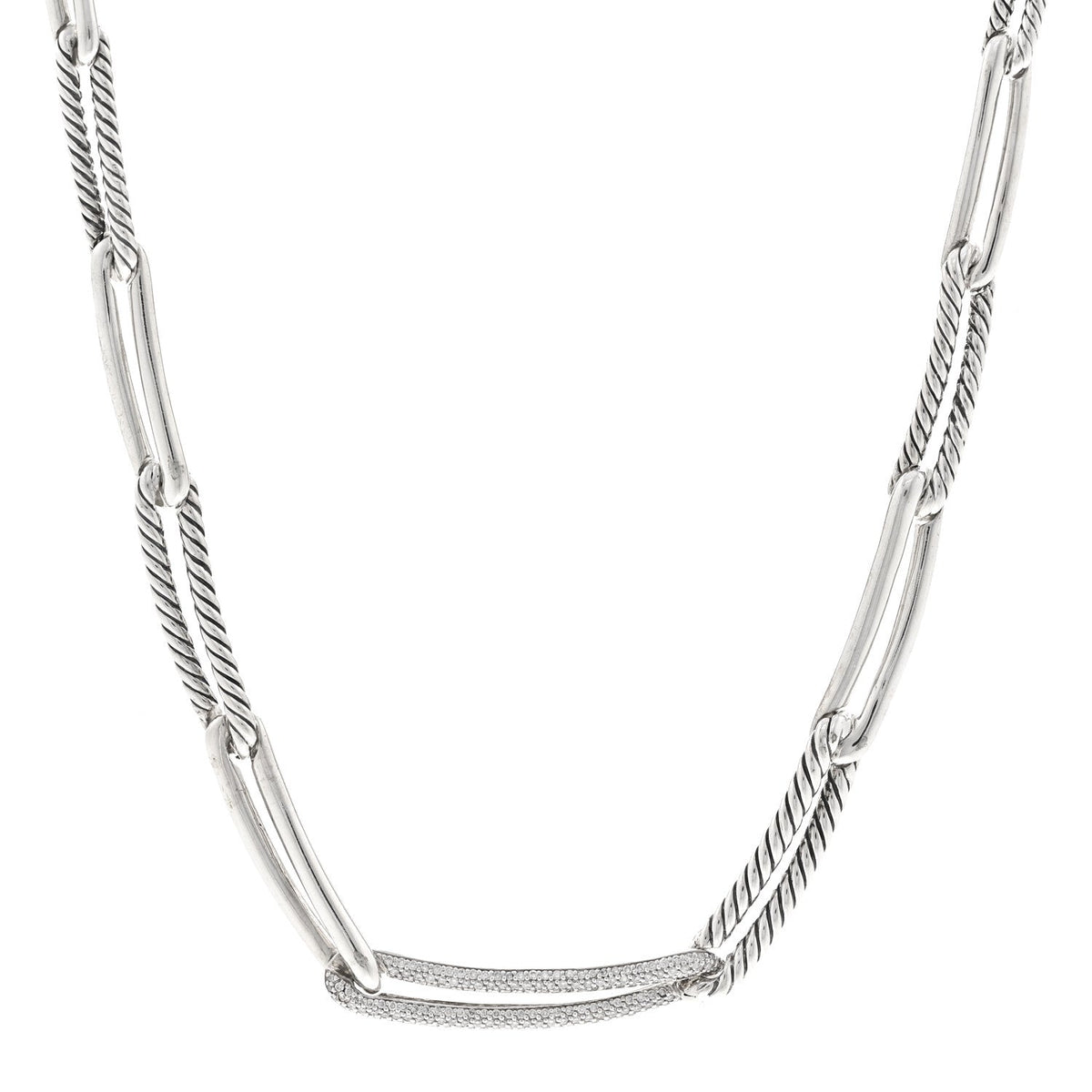 Sterling Silver Diamond Wellesley Chain Link Necklace