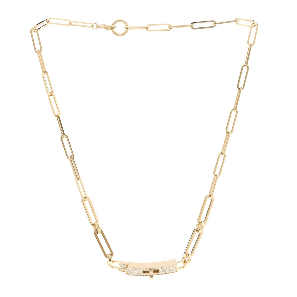 18K Yellow Gold Diamond Pave Kelly Chaine Choker Necklace