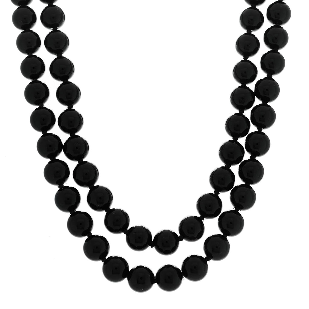 Sterling Silver Black Onyx 10mm Long Bead Necklace