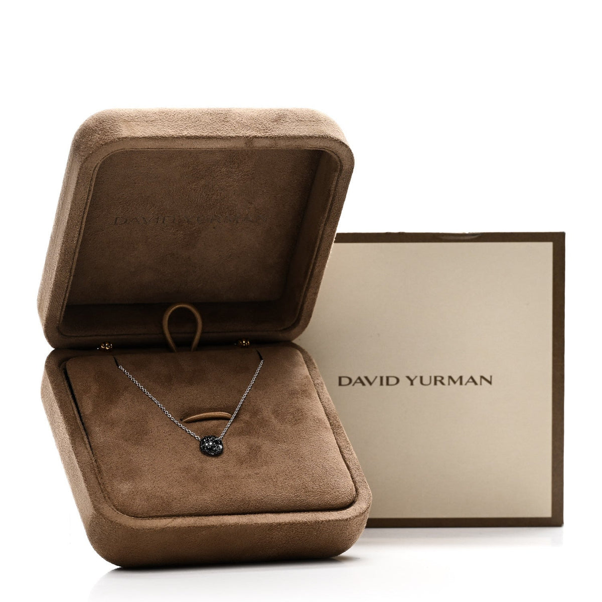 18K White Gold Black Diamond Cushion Pendant Necklace