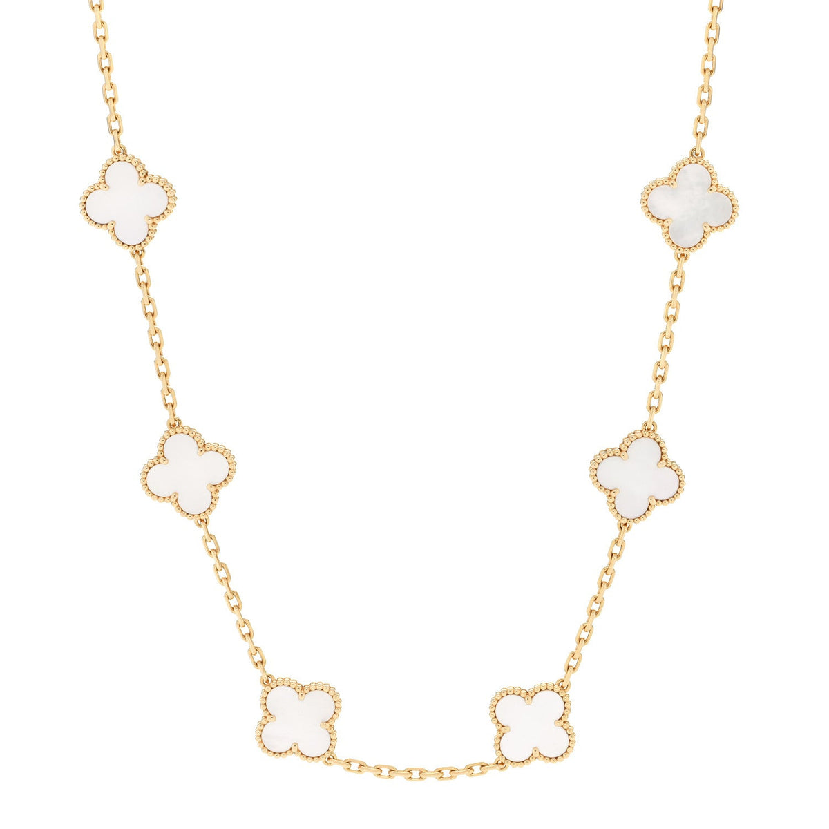 18K Yellow Gold Mother of Pearl 10 Motifs Vintage Alhambra Necklace