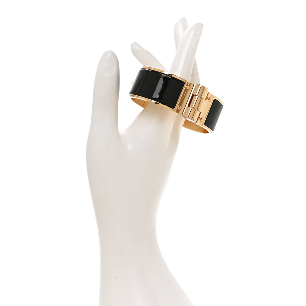 Enamel Charniere Uni Wide Hinged Bracelet M Black