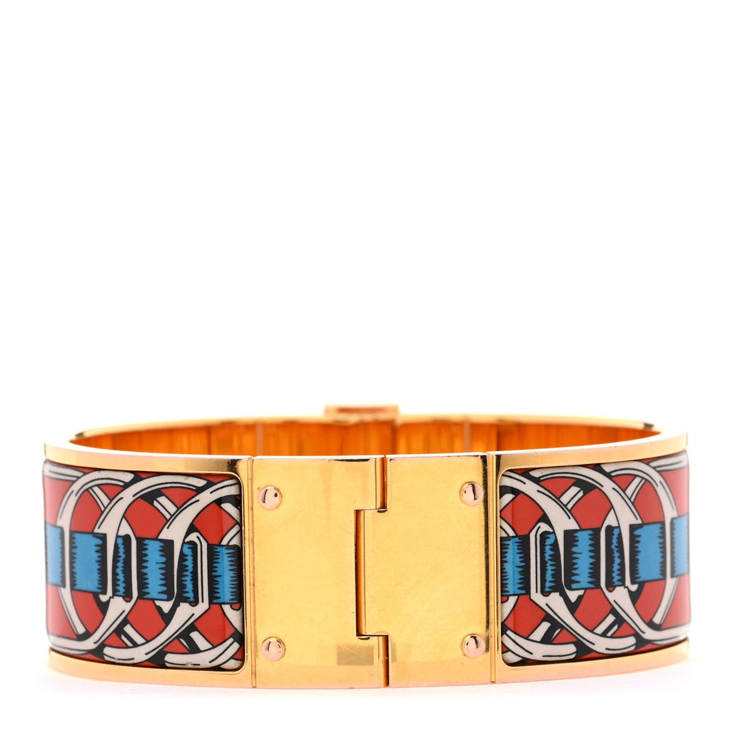 Enamel Printed Wide Balades Equestres Hinged Bracelet M